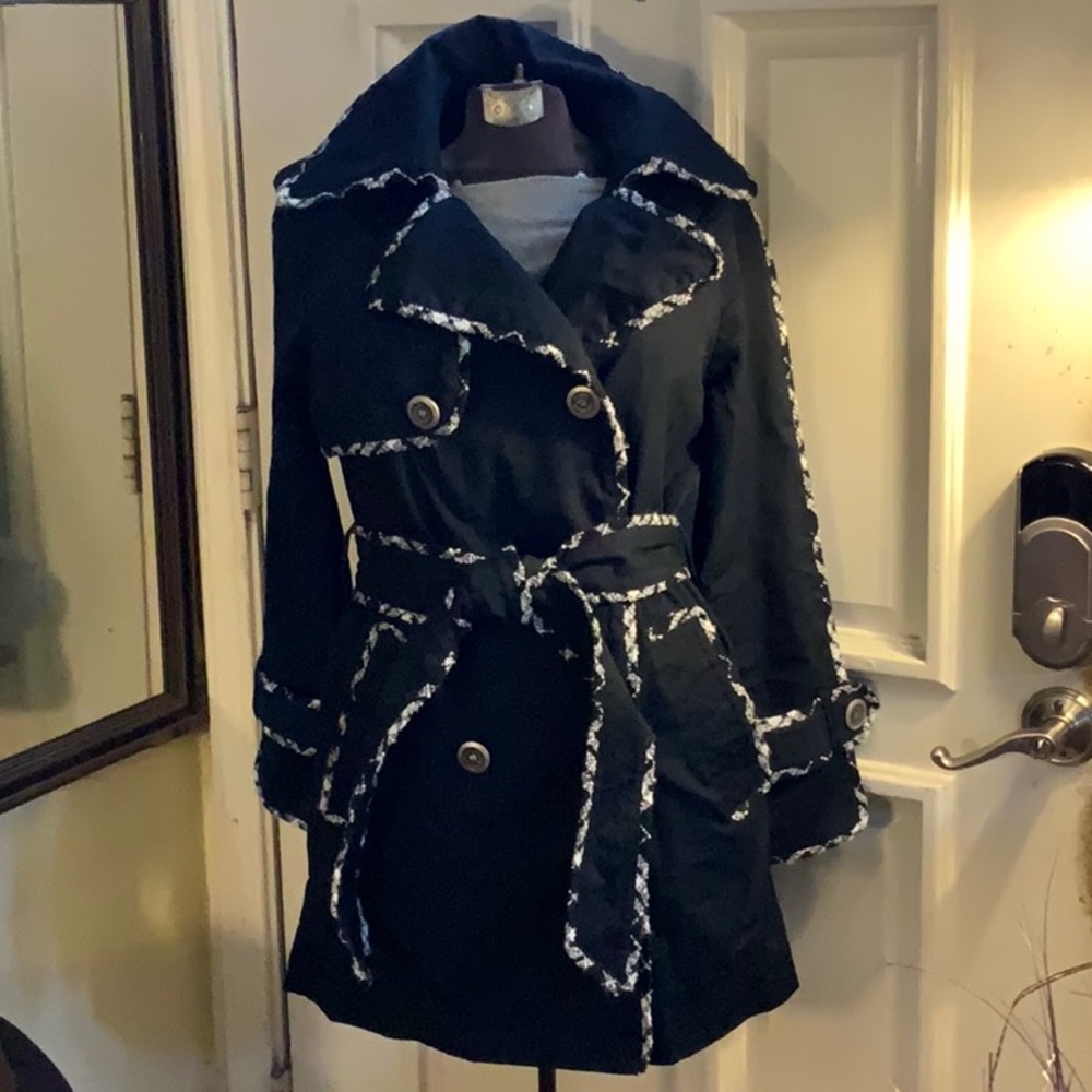 V.A.S. Double Breasted trench coat with lovely black and white trim